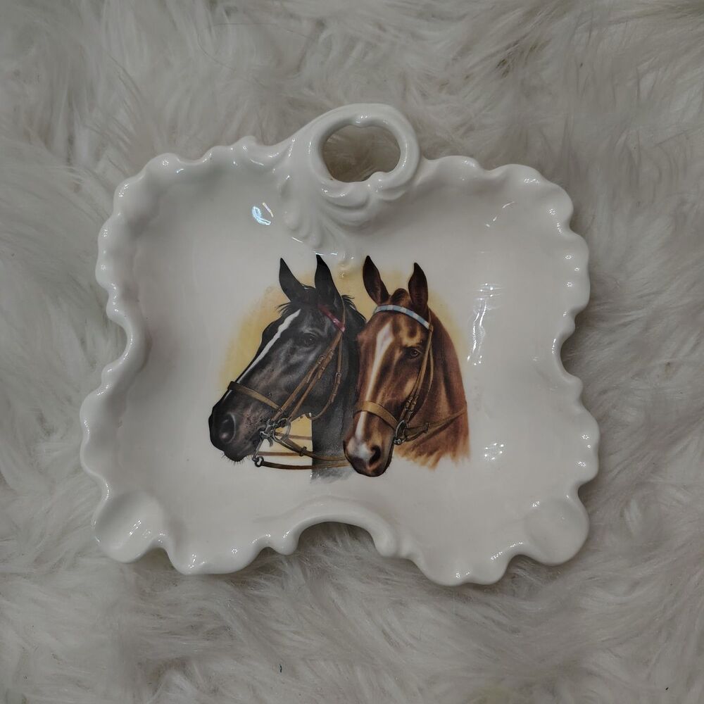 VTG 1973 English Bone China Horse Trinket/Teabag Dish Signed